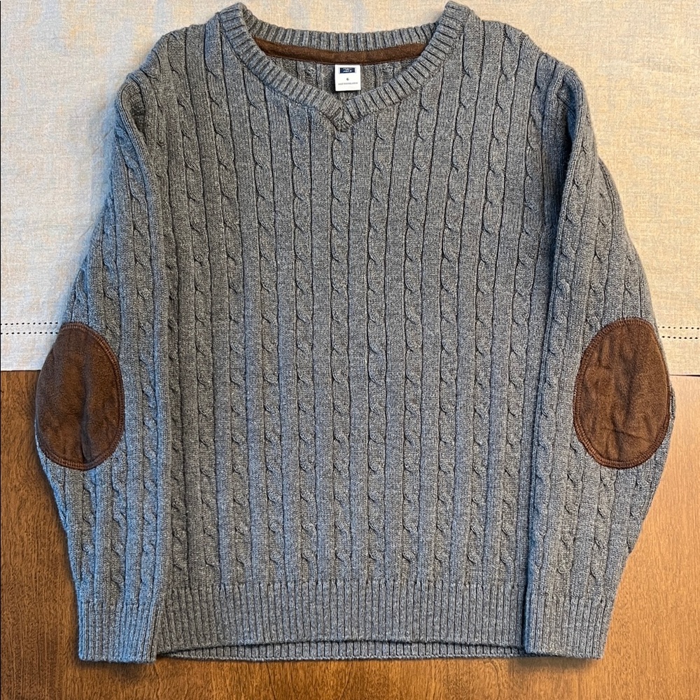 Janie and Jack boys size 6 Cableknit Sweater with Brown Elbow Patches